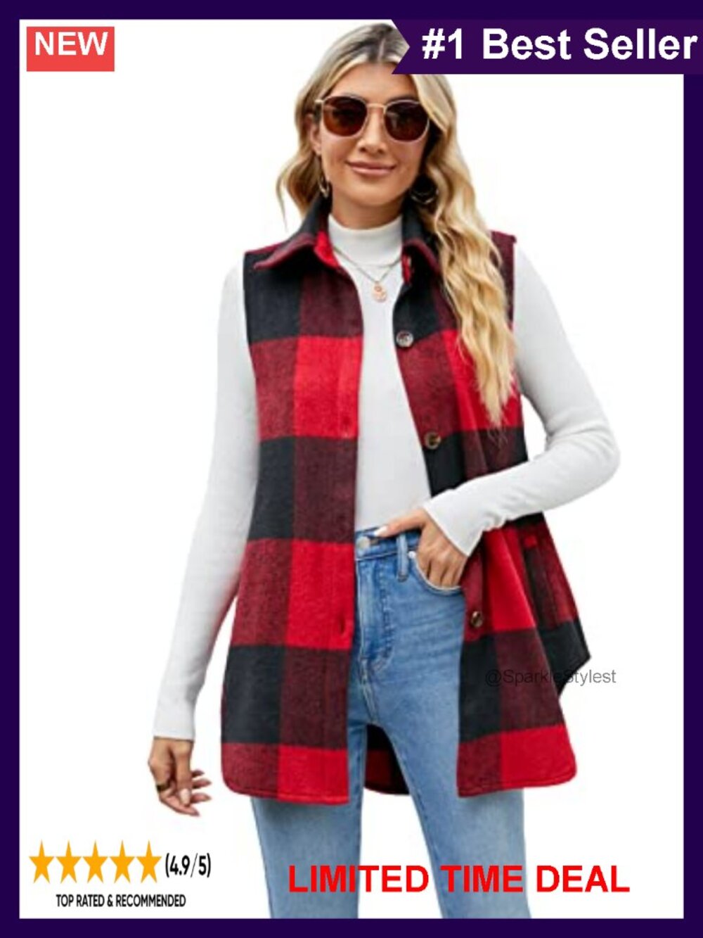 Womens Plaid Vest Sleeveless Layering Jacket Fall Flannel Button Up